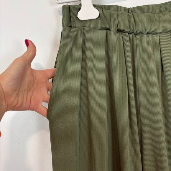 CIDER Wide Leg Pants Pleated Ribbed Pull On Green M - Picture 4 of 8